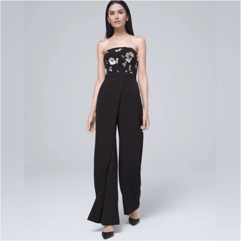 WHBM Strapless Convertible Bodice Jumpsuit  Floral Wide Leg Womens 00/0/2